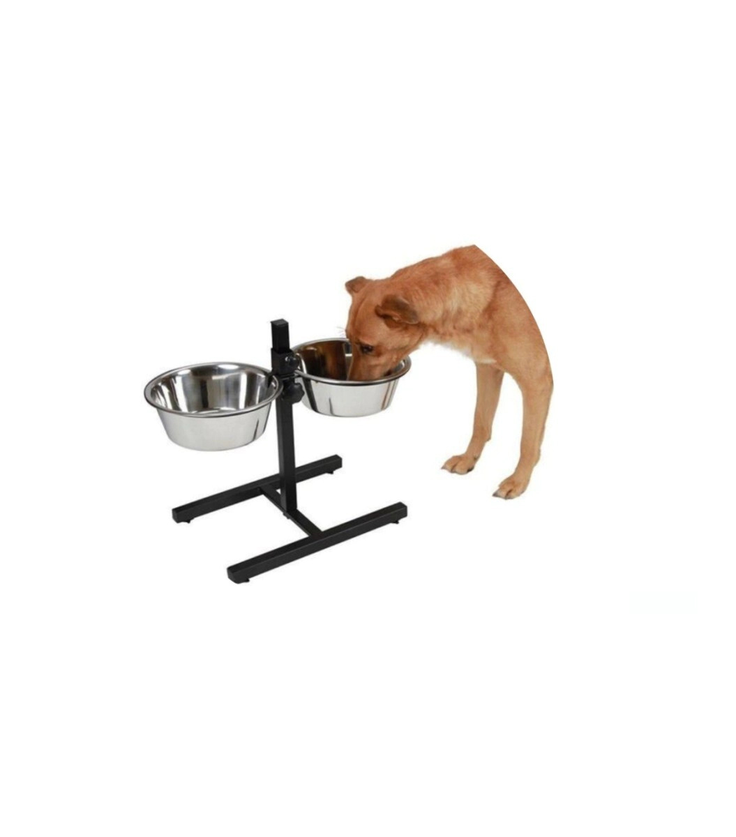 COMEDERO ACERO INOX  DOBLE BASE H AJUSTABLE 2 X 21 CM
