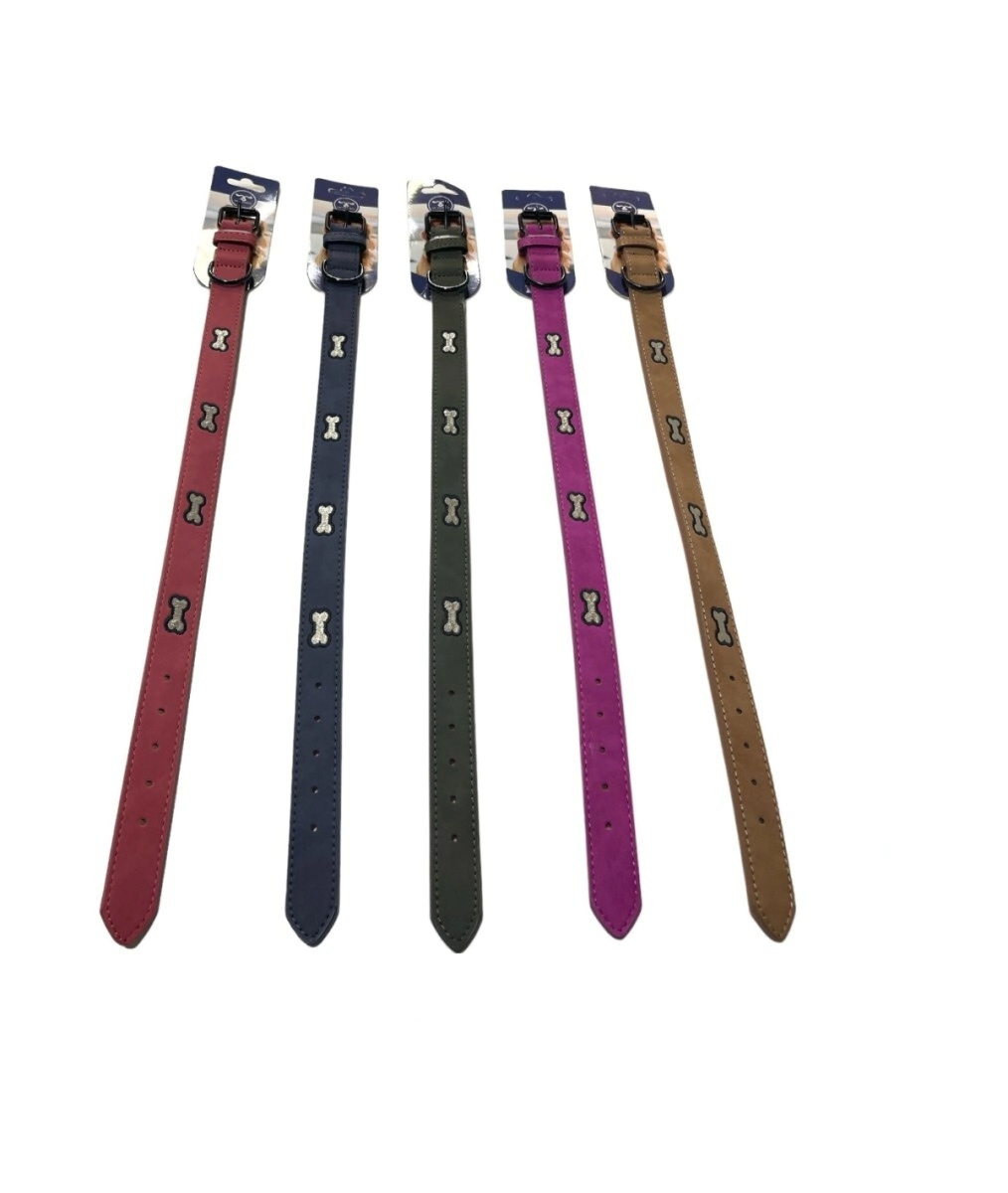 COLLAR ECOCUERO CON HUESO METAL TALLE S